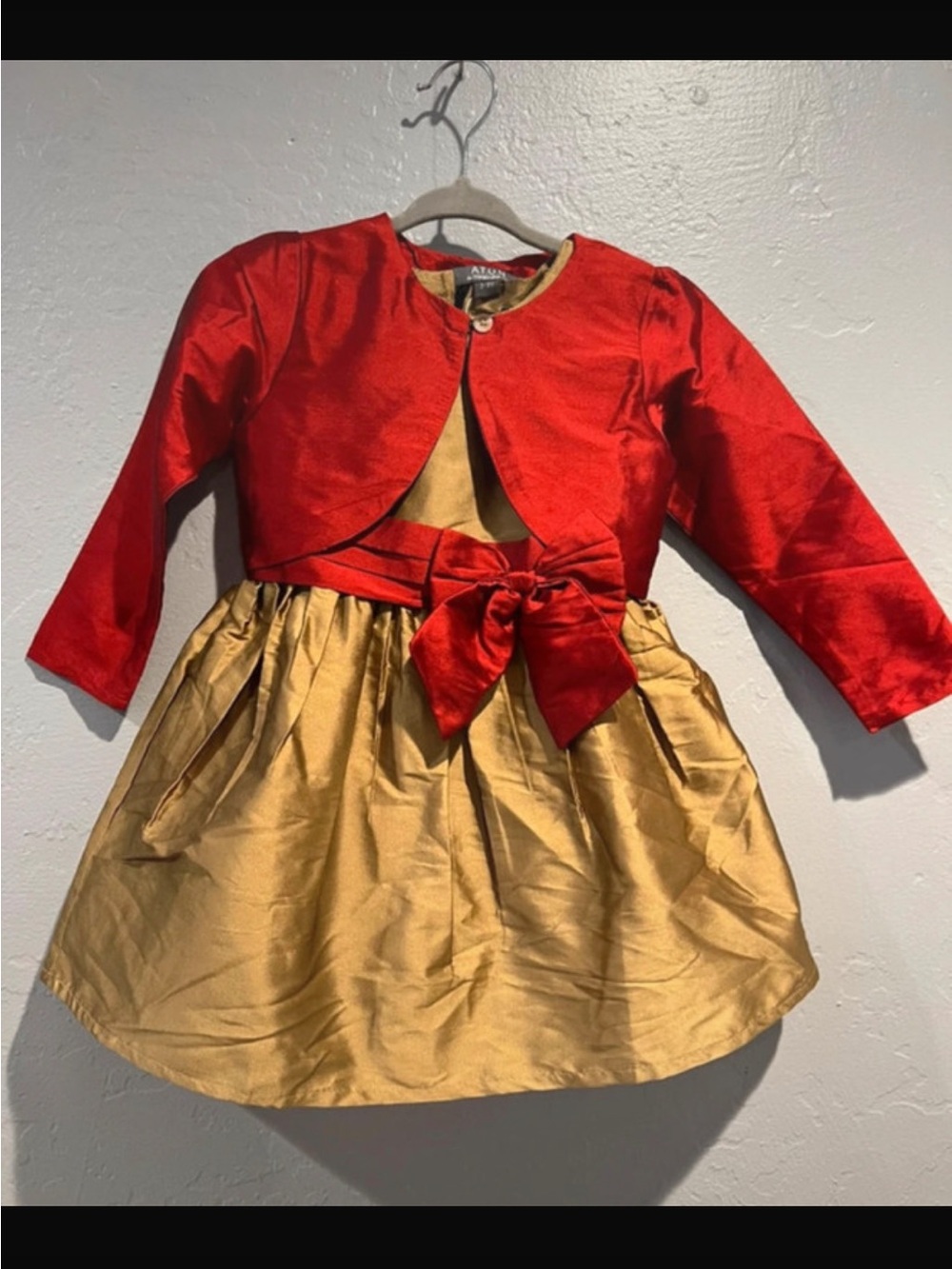 Girls Red and Gold Party Dress with Bow